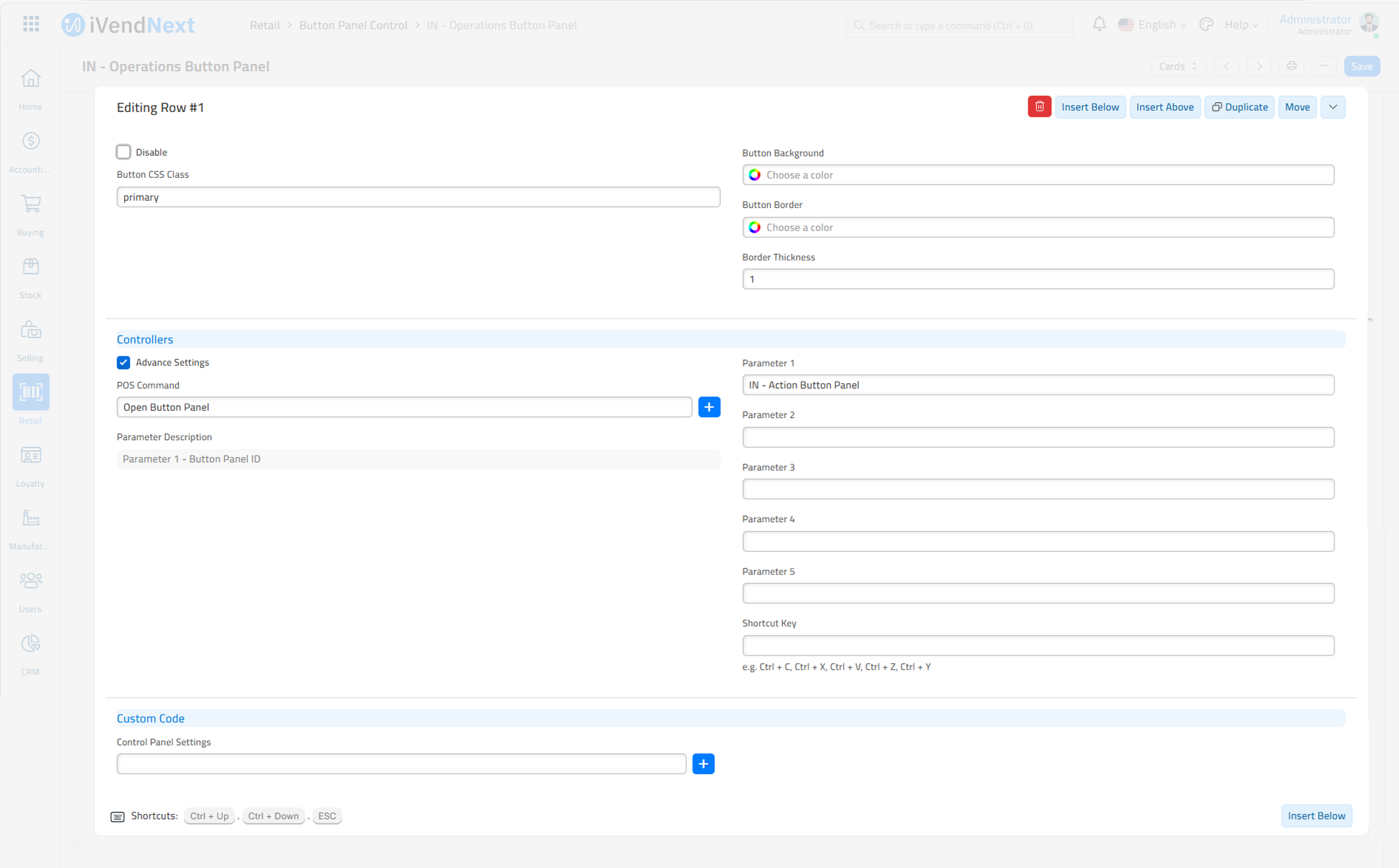 Edit Row - Button Panel - TBE